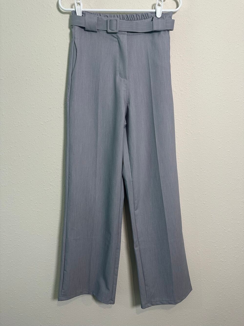 Adele Altman high-waisted, wide-leg belted trousers in gray Italy size 10